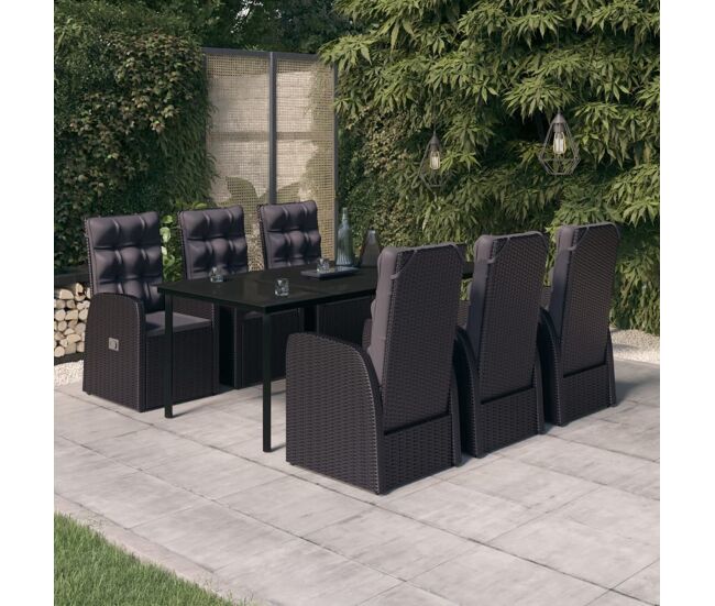 Juego de comedor de jardín 7 piezas con cojines negro vidaxl