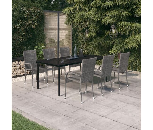 Juego de comedor para jardín 7 piezas gris y negro vidaxl