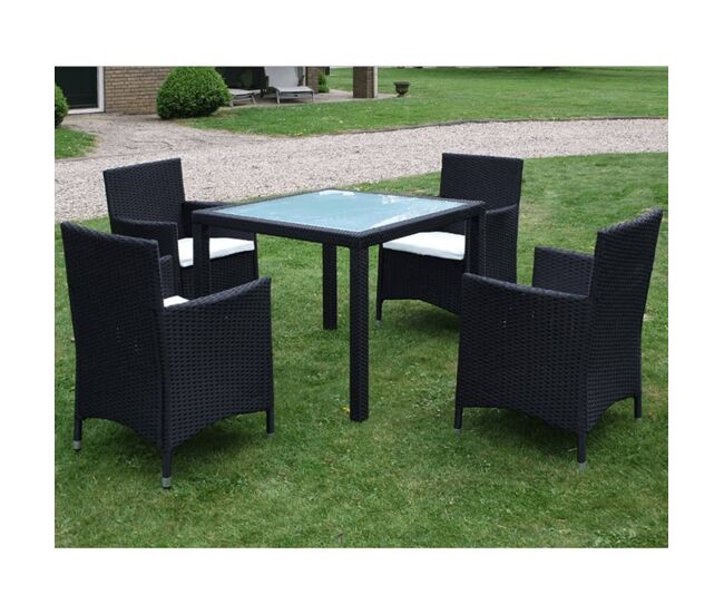 Set comedor de jardín 5 piezas y cojines ratán sintético negro vidaxl