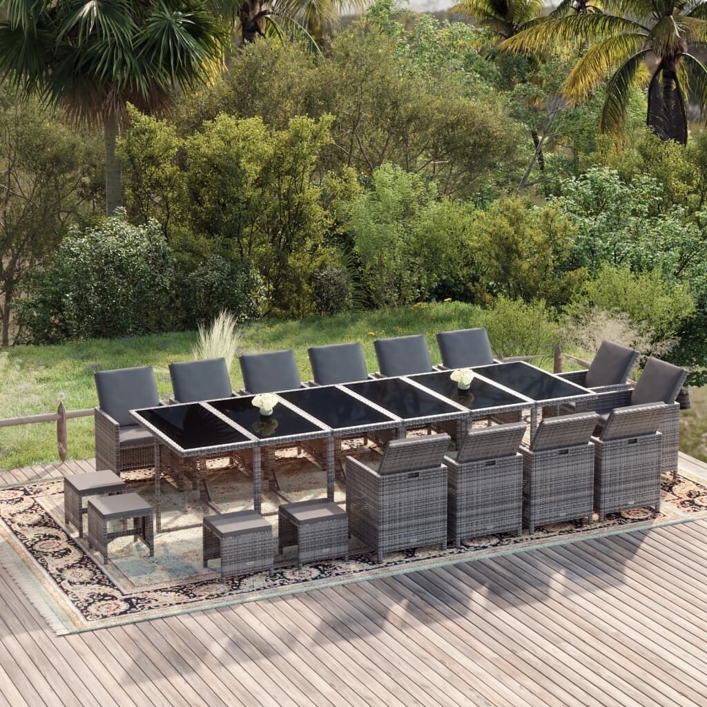 Set de comedor jardín 19 pzas con cojines ratán sintético gris vidaxl