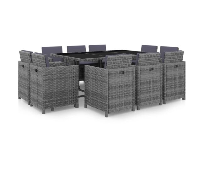Set de comedor de jardín 11 pzas y cojines ratán sintético gris vidaxl