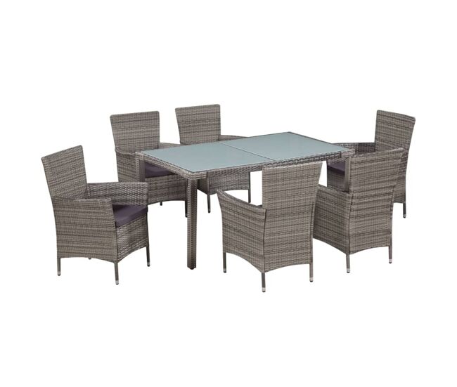 Set de comedor de jardín 7 pzs y cojines ratán sintético gris vidaxl