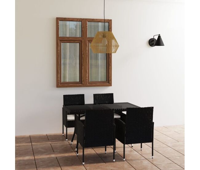 Juego de comedor para jardín 5 piezas ratán sintético negro vidaxl