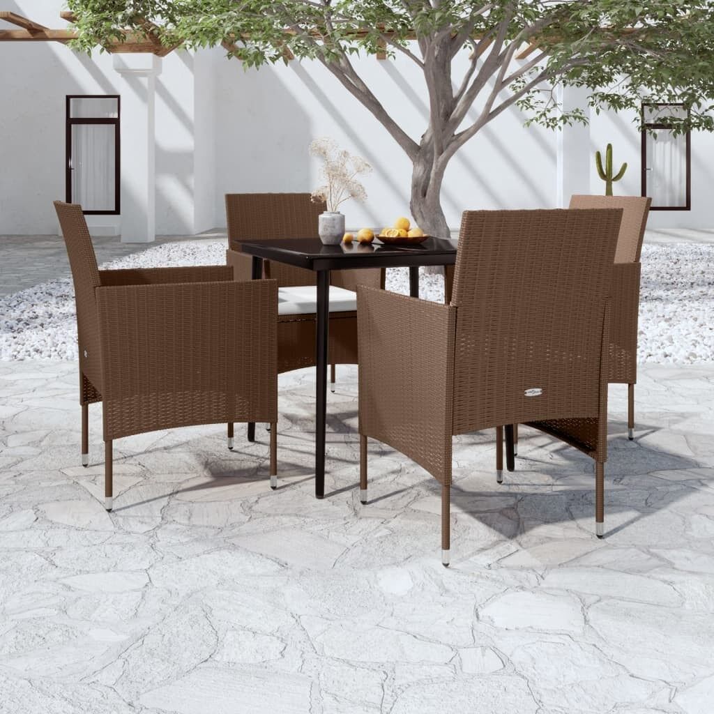 Juego de comedor de jardín 5 piezas con cojines marrón y negro vidaxl