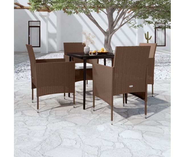 Juego de comedor de jardín 5 piezas con cojines marrón y negro vidaxl