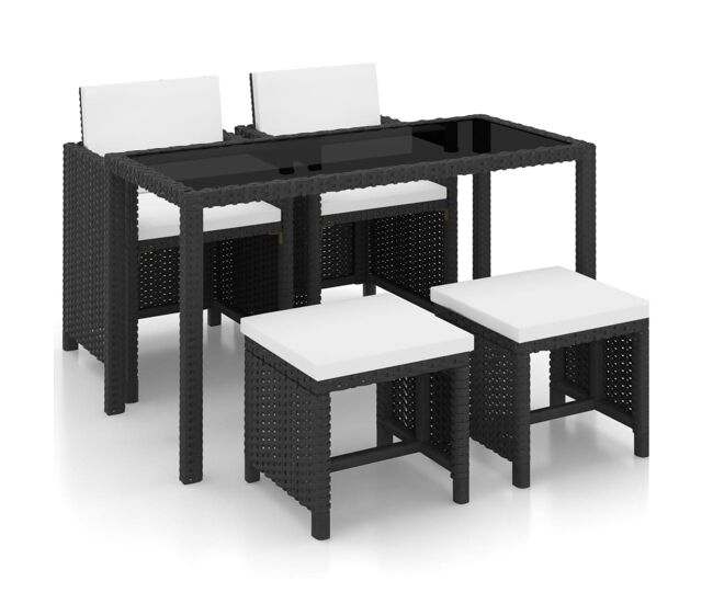 Set comedor de jardín 5 piezas y cojines ratán sintético negro vidaxl
