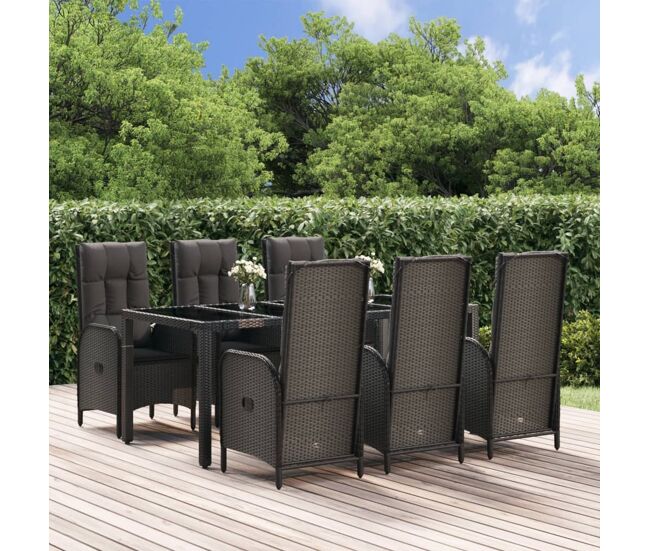 Set comedor jardín 7 pzas y cojines ratán sintético negro gris vidaxl
