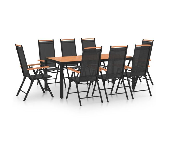 Juego de comedor para jardín 9 piezas aluminio negro vidaxl