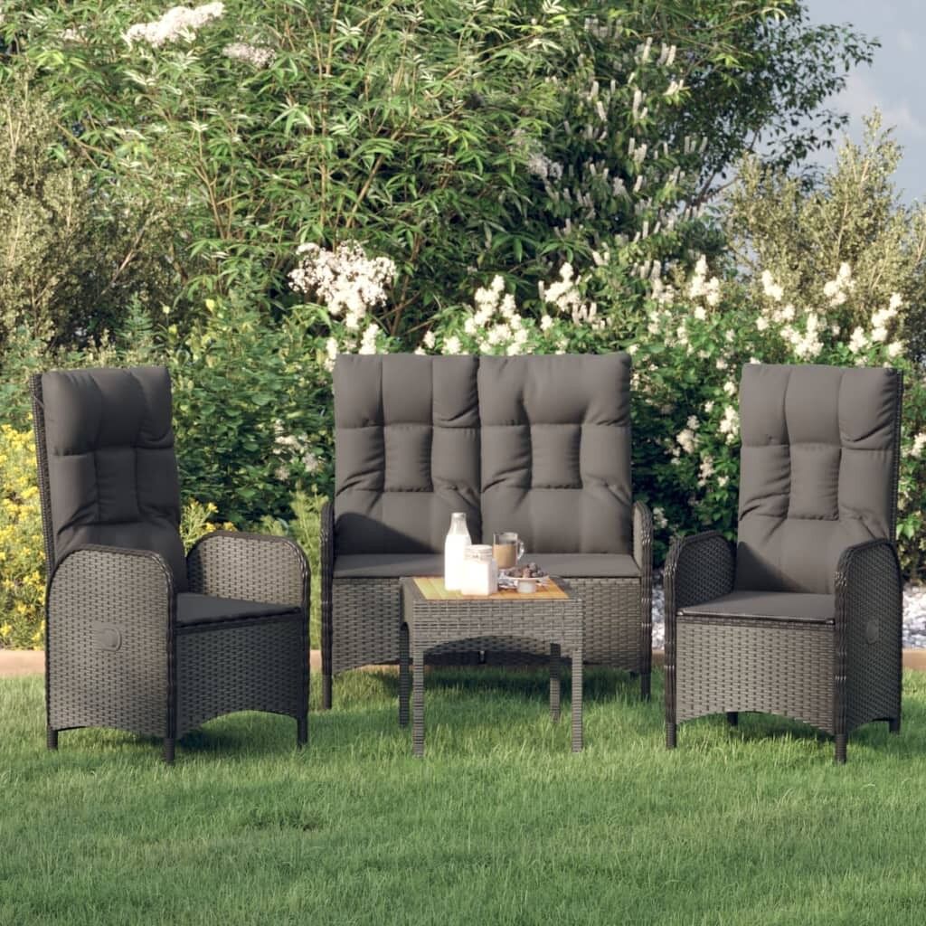 Set comedor de jardín 3 pzas con cojines ratán sintético negro vidaxl
