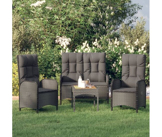 Set comedor de jardín 3 pzas con cojines ratán sintético negro vidaxl