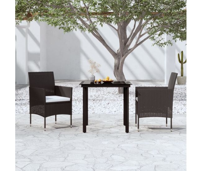 Juego de comedor para jardín 3 piezas con cojines negro vidaxl