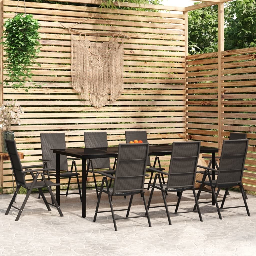 Juego de comedor para jardín 9 piezas negro vidaxl