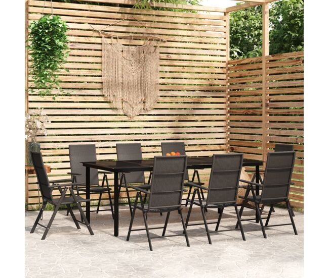 Juego de comedor para jardín 9 piezas negro vidaxl