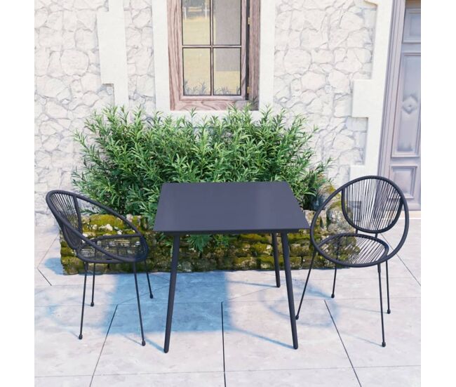 Juego de comedor de jardín 3 piezas ratán pvc negro vidaxl
