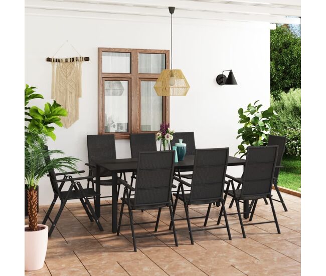 Juego de comedor para jardín 9 piezas negro vidaxl