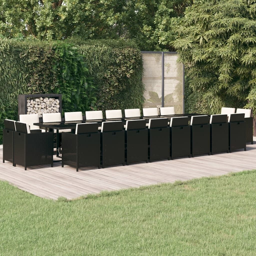 Set de comedor jardín 21 pzas con cojines ratán sintético negro vidaxl