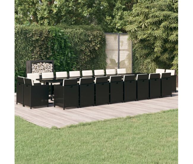 Set de comedor jardín 21 pzas con cojines ratán sintético negro vidaxl