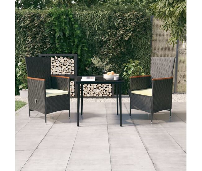 Juego de comedor de jardín de 3 piezas y cojines negro vidaxl