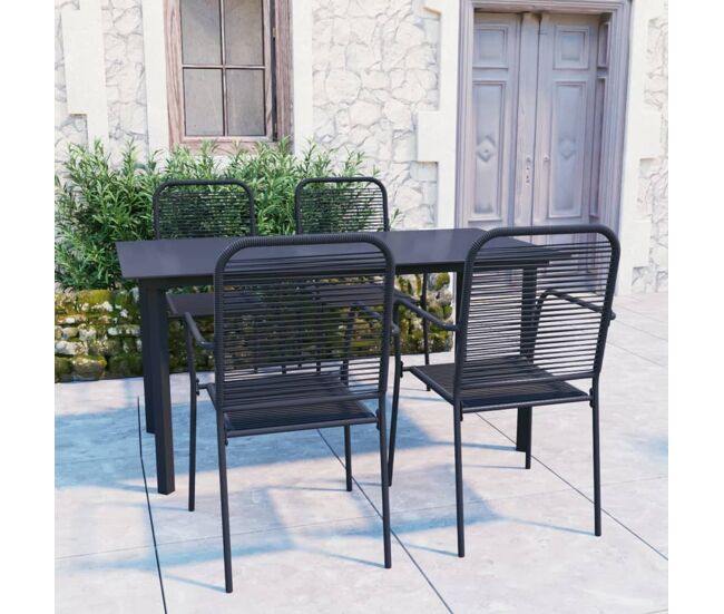 Set de comedor de jardín de 5 piezas vidrio y acero negro vidaxl