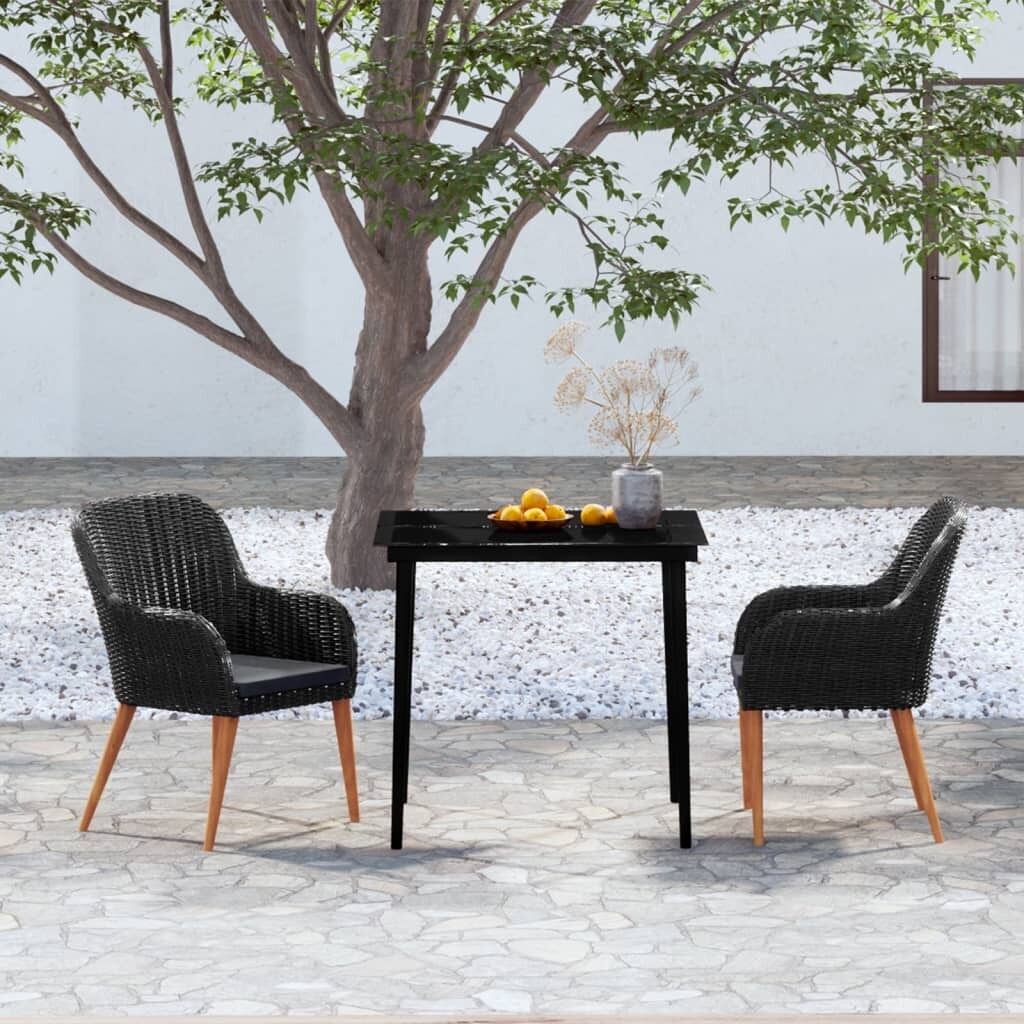Juego de comedor para jardín de 3 piezas y cojines negro vidaxl