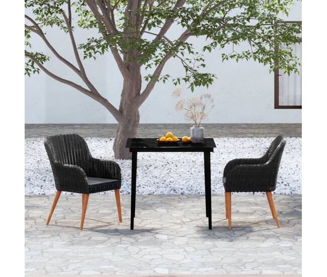 Juego de comedor para jardín de 3 piezas y cojines negro vidaxl