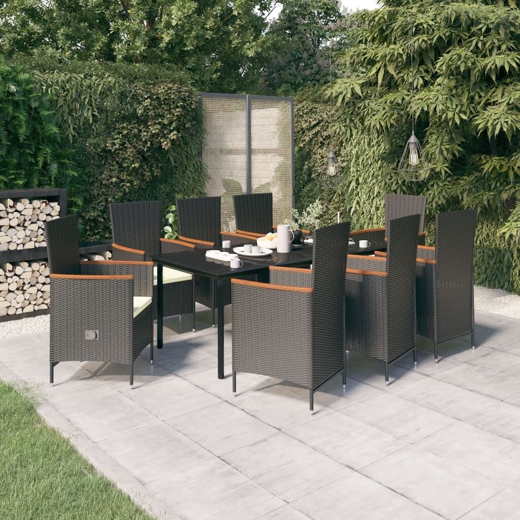 Juego de comedor para jardín 9 piezas con cojines negro vidaxl