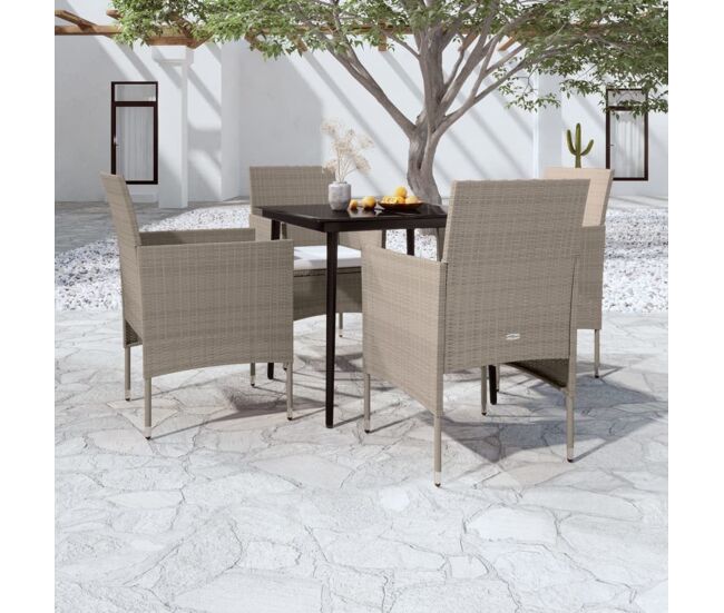 Juego de comedor de jardín 5 piezas con cojines beige y negro vidaxl