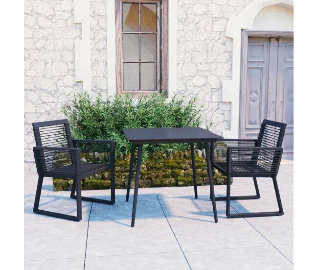 Juego de comedor de jardín 3 piezas ratán pvc negro vidaxl