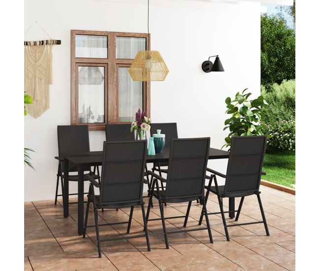 Juego de comedor para jardín 7 piezas negro vidaxl