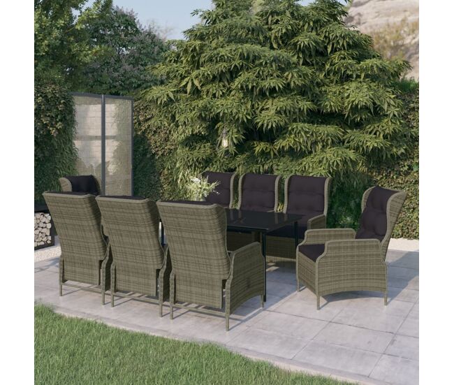 Juego de comedor para jardín 9 piezas marrón vidaxl