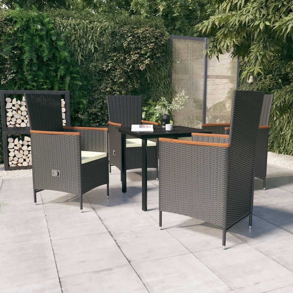 Juego de comedor de jardín 5 piezas con cojines negro vidaxl