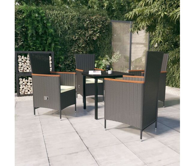 Juego de comedor de jardín 5 piezas con cojines negro vidaxl