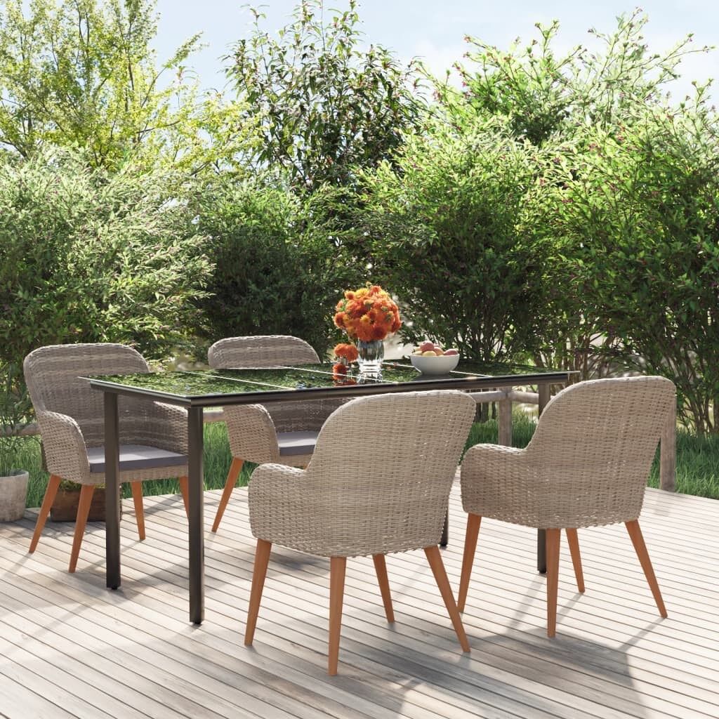 Juego de comedor de jardín 5 piezas con cojines marrón vidaxl