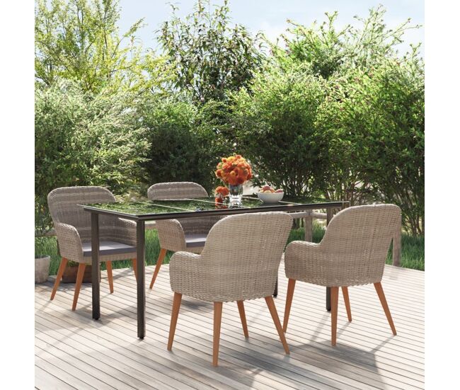 Juego de comedor de jardín 5 piezas con cojines marrón vidaxl