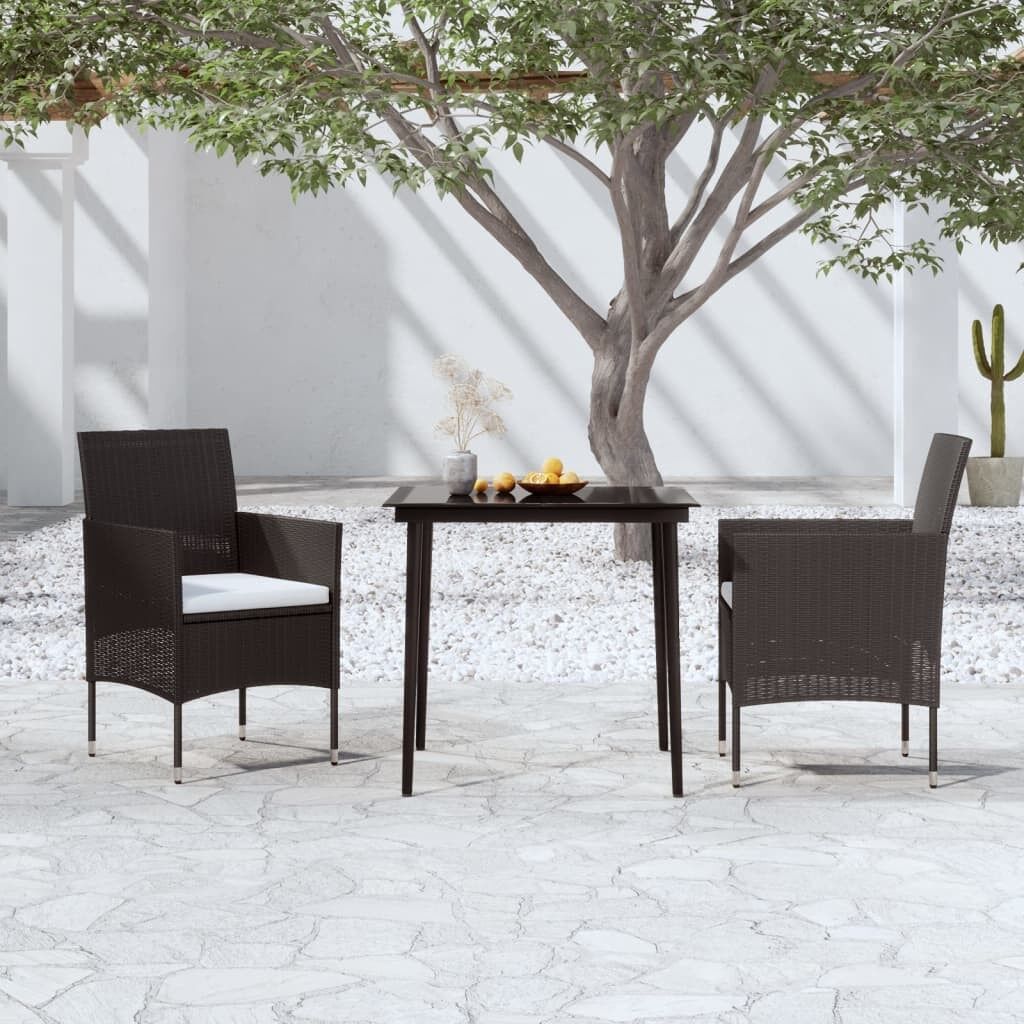 Juego de comedor para jardín de 3 piezas y cojines negro vidaxl
