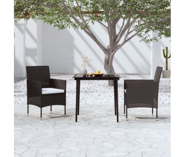 Juego de comedor para jardín de 3 piezas y cojines negro vidaxl