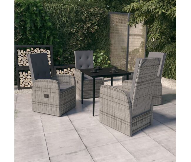 Juego de comedor para jardín de 5 piezas y cojines gris vidaxl