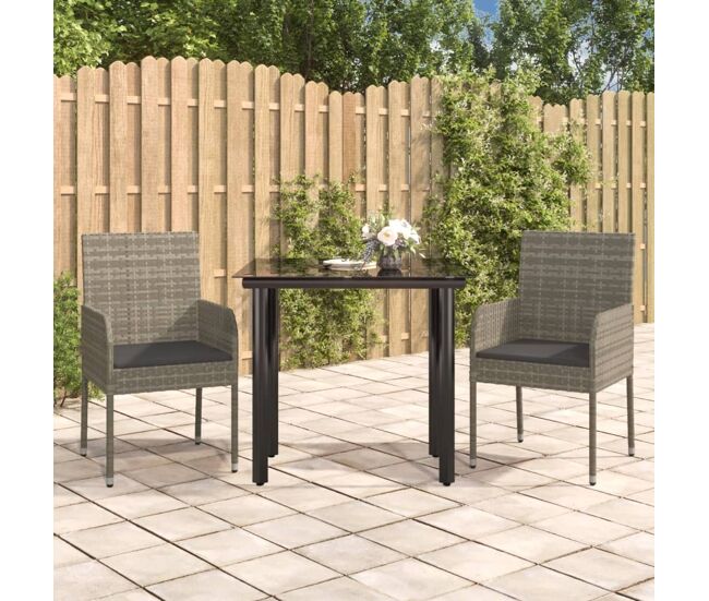 Set comedor jardín 3 pzas y cojines ratán sintético negro gris vidaxl