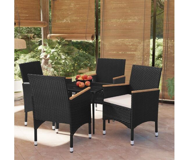 Juego de comedor de jardín 5 piezas con cojines negro vidaxl