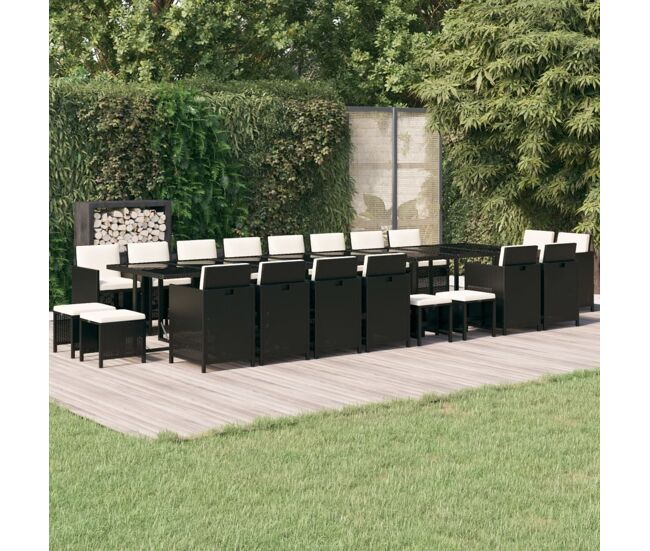Set de comedor jardín 21 pzas con cojines ratán sintético negro vidaxl