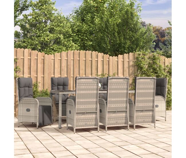 Set comedor jardín 9 pzas y cojines ratán sintético gris vidaxl
