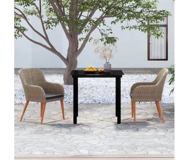 Juego de comedor para jardín de 3 piezas y cojines marrón vidaxl