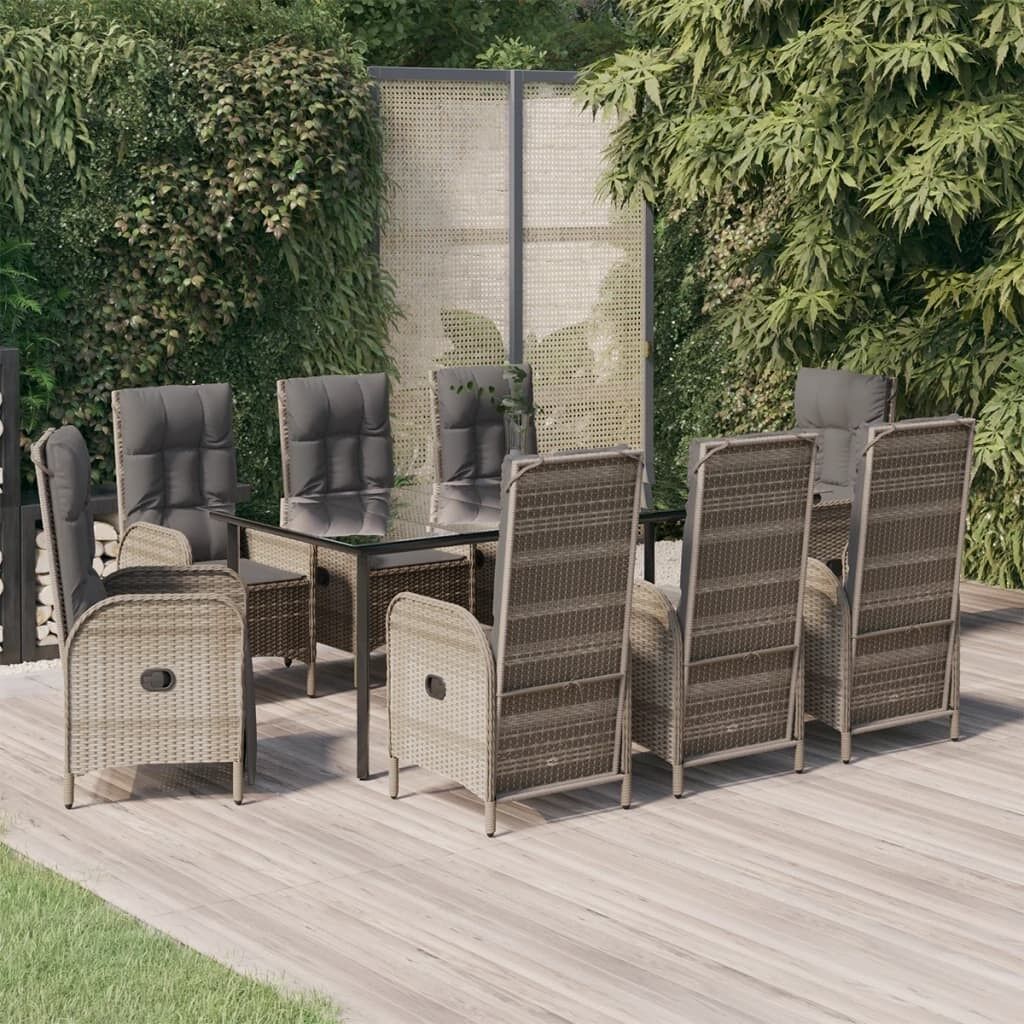 Set comedor jardín 9 pzas y cojines ratán sintético negro gris vidaxl