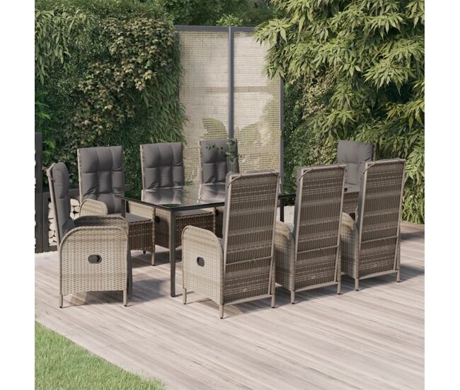 Set comedor jardín 9 pzas y cojines ratán sintético negro gris vidaxl