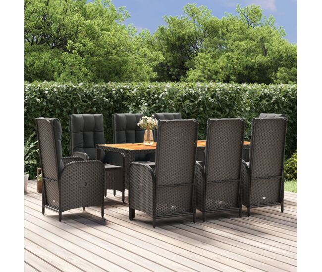 Set de comedor de jardín 9 pzas y cojines ratán sintético negro vidaxl