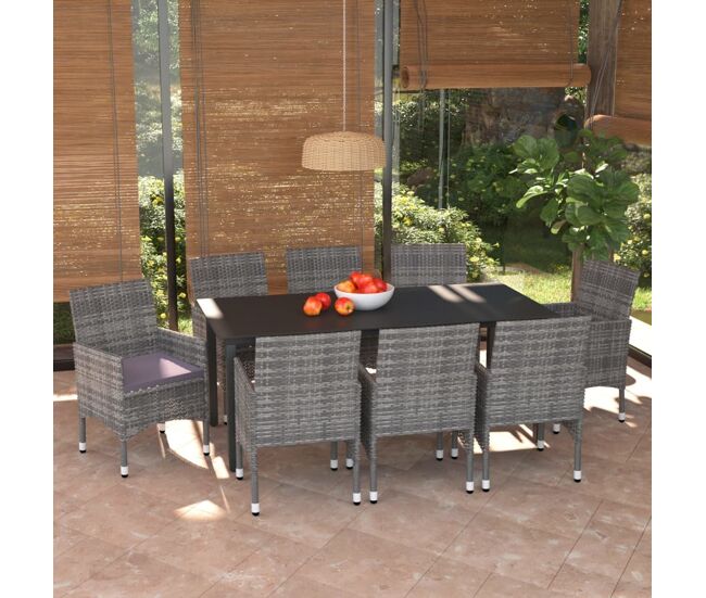 Set de muebles jardín 9 pzas con cojines ratán sintético gris vidaxl