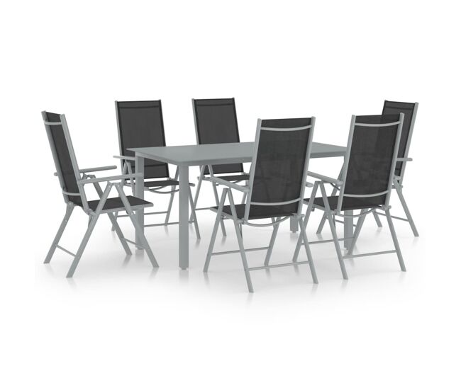 Set de comedor para jardín 7 piezas aluminio plata y negro vidaxl