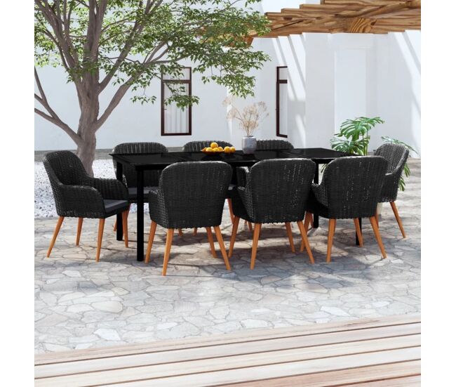 Juego de comedor para jardín 9 piezas con cojines negro vidaxl
