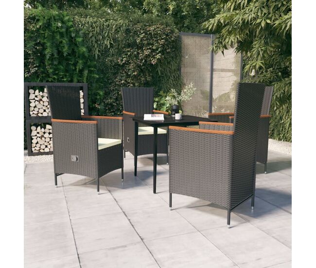 Juego de comedor de jardín 5 piezas con cojines negro vidaxl