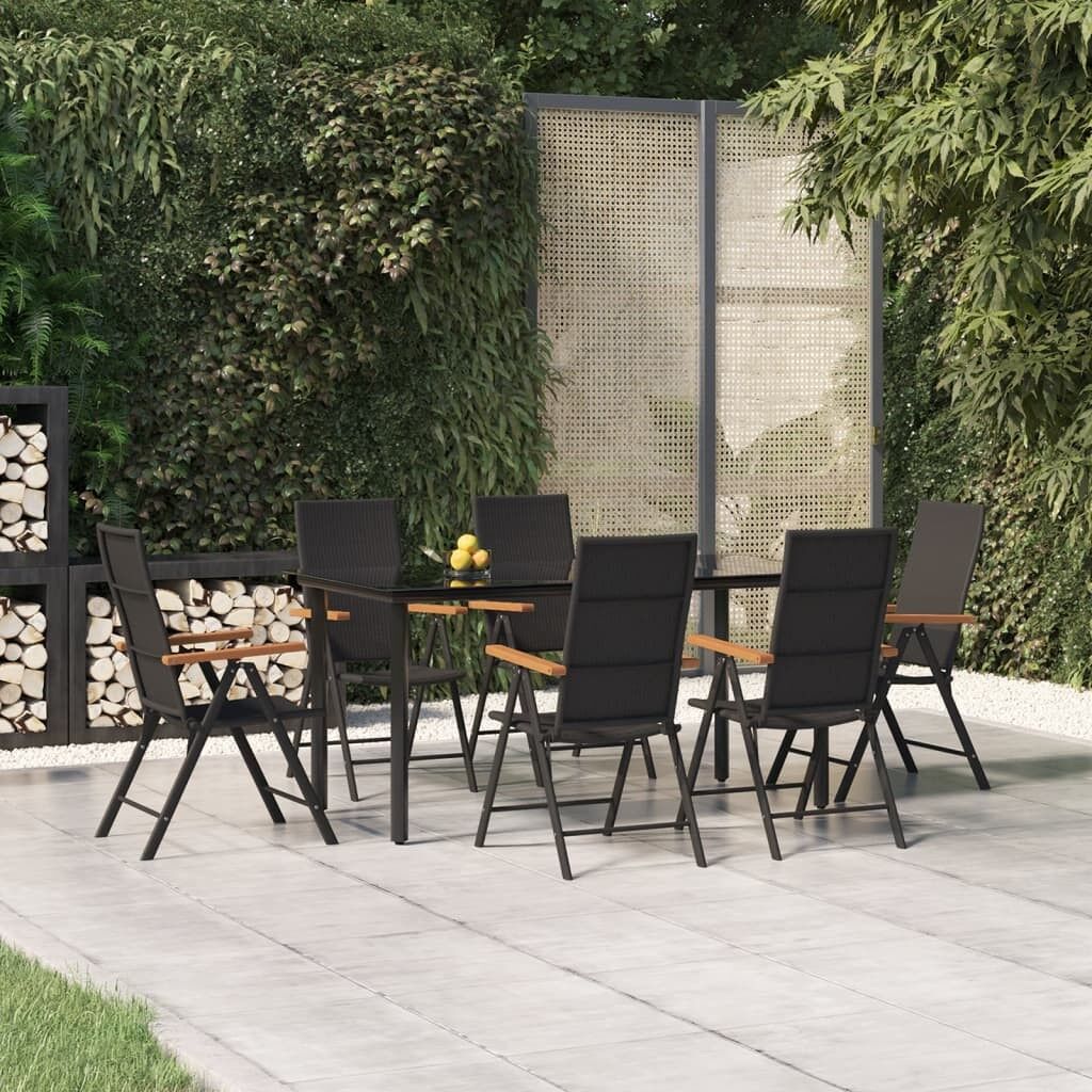 Juego comedor de jardín 7 piezas ratán sintético negro y marrón vidaxl